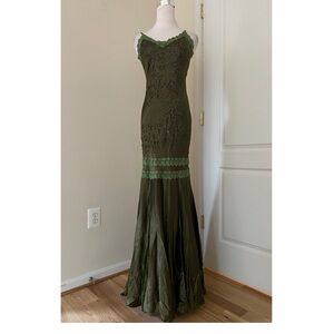 Sue Wong Elegant Olive Green Beaded Evening Gown